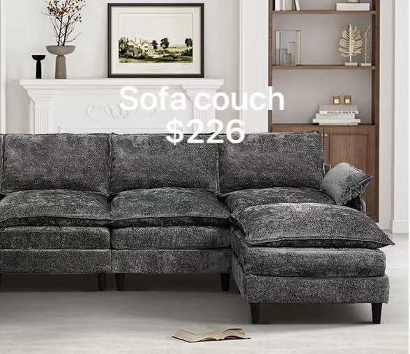 😀 L-Shaped Modular Sectional Sofa with Movable Ottomans, Comfy Fluffy Cloud Chenille Grey Sectional Couches for Living Room, Cloud Couch 