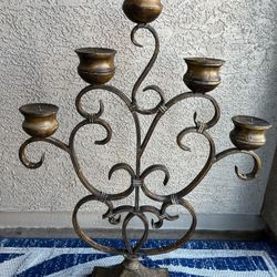 Vintage Candelabra Floor Candle Holder Wrought Iron Five-Light w/Rustic Bronze/Black Distressed Finish, Size X-Large, Org, $140