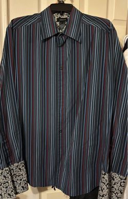 Claiborne men’s Shirt x large blue & black striped French cuff double $12.00