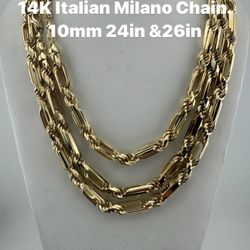 14K italian Milano Chain. 10mm 24in -26in re-stock.