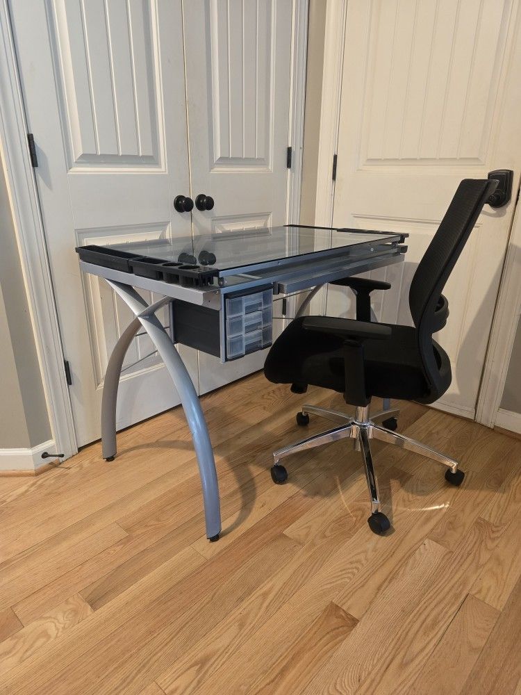 Glass Draft Desk With Free Chair