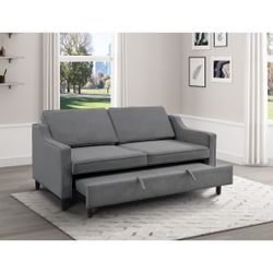 Adelia Dark Gray Velvet Convertible Studio Sofa With Pull-out Bed -Financing Available-