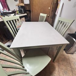 Light Purple Table With Four Matching Light Green Chairs, Beautiful!