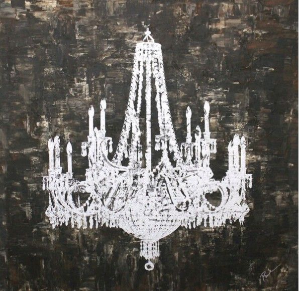 Brand New, Art in Style 'Silver Chandelier' Hand-painted Canvas Wall Art