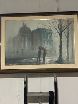 Vintage oil on canvas painting by listed Spanish-American artist Jose Luis Campuzano (1918–1979)