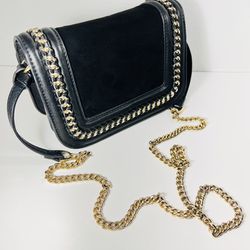 Beautiful suede and faux leather crossbody purse with gold chain