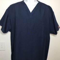 Dickies Medical Scrub Top Size Large Navy V Neck Chest Pocket