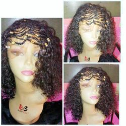 Bohemian Curly Lace Braid Tiara Crown Goddess Braided Natural Glueless Hair Wig 