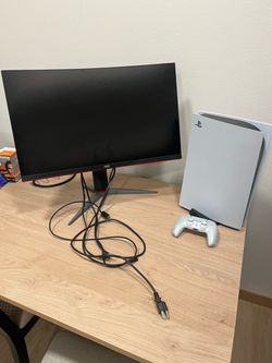 PS5 With Monitor and Controller Gaming Setup