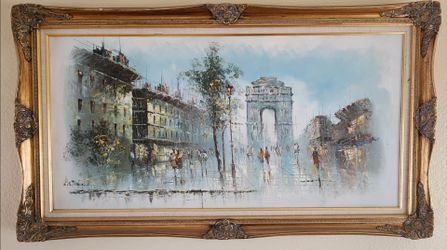Vintange "Champs-Élysées in Paris "Oil Painting  ,Painting 48 /24 inchis. With frame  55/ 31 inchis