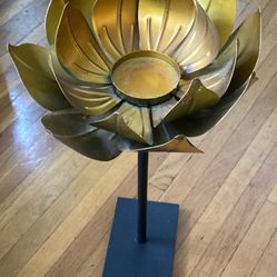 Gold Finish Tall Statement Lotus Design Candle Holders - Set of 2 Measures in the description