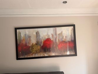 Large Framed Abstract City Skyline Canvas Art