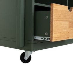 New Rubber Wood Tabletop Kitchen Island Cart with Drawers and Towel Rack, Green