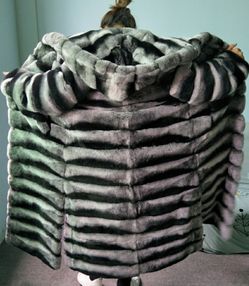 Rex rabbit chinchilla print full length fur coat