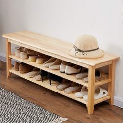 Storage Bench Wooden Shoe Bench Simple Style Wood Entryway Bench Shoe Rack (Natural,47.2")