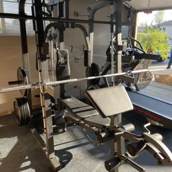 Vesta Fitness Smith Machine 2001 w/Bench Attachment | 230lb Bumpers Weights | 7ft Olympic Bar | Fitness | Gym Equipment | FREE DELIVERY 🚚 