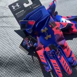 Under Armour UA F9 NITRO YOUTH LARGE  Football Glove GlueGrip Camo Hot Red Blue  LIMIT EDITION 