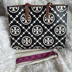 NEW Tory Burch Monogram Contrast Embossed Tote Large 