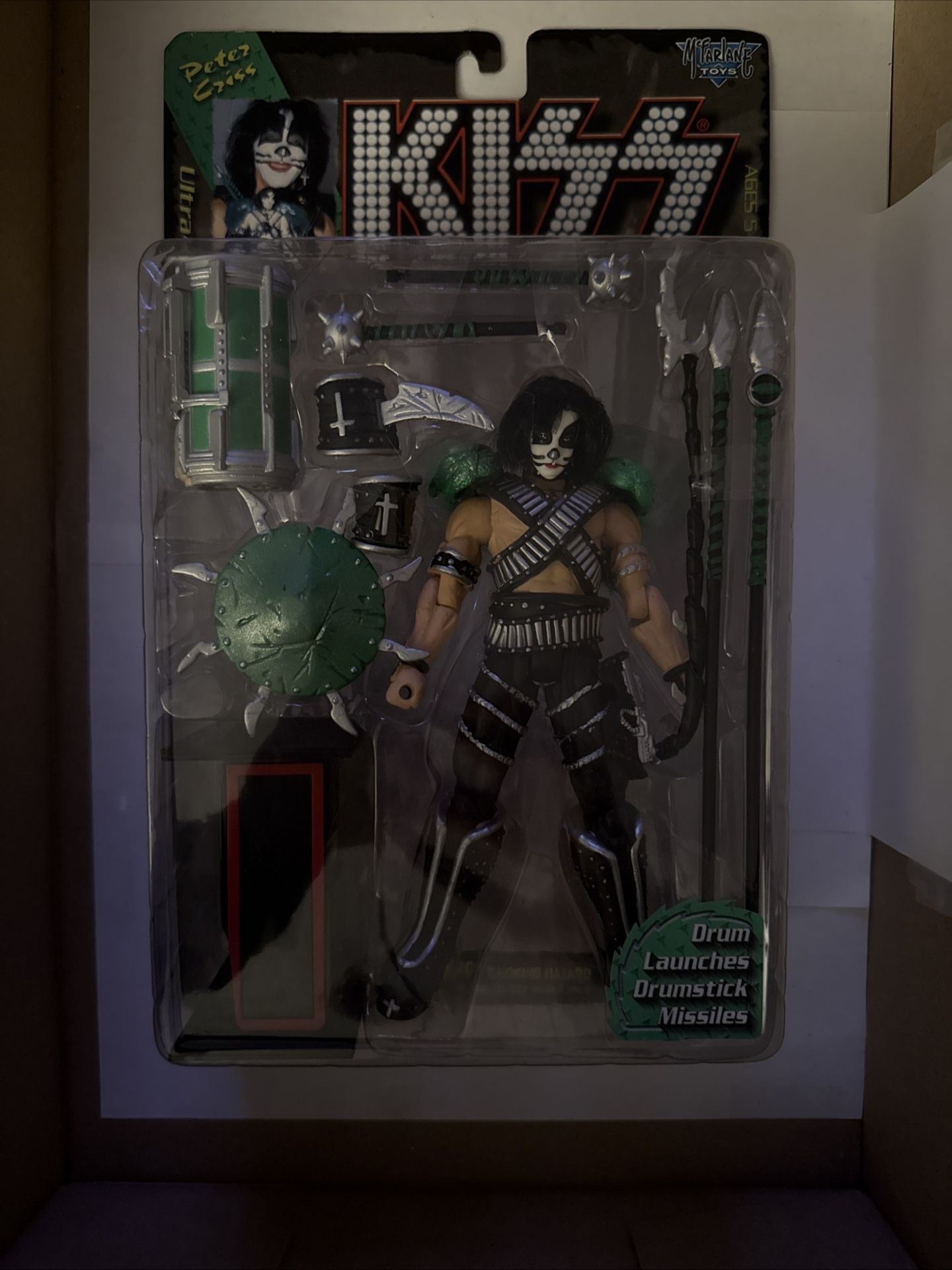 KISS Peter Criss McFarlane Figure Ultra Action Drum Drumstick Launcher New 1997