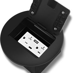 KYHSHJ Recessed Circular Floor Socket Kit with 2 * 20A Receptacle，4.8A 1 USB-A Ports &1 USB-C Port，Corrosive Resistant Hardware,Black