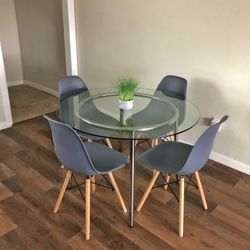 Modern Round Glass Dining Table Set