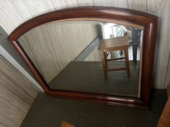 47 3/4” x  39” fan landscape Brown Cherry dresser mirror
