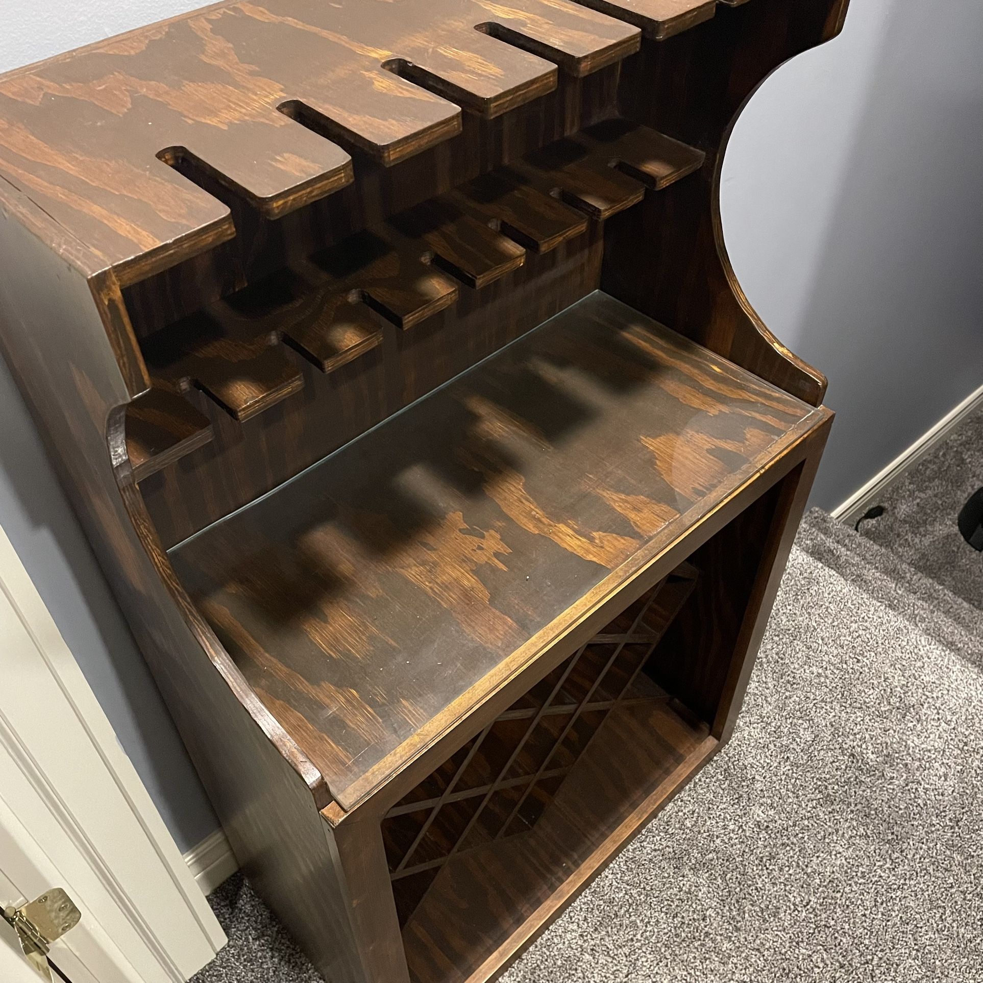 Wooden Wine Bottle Rack And Glass Holder