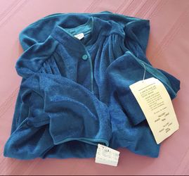 NEW Vintage DeWeese Velour Teal Robe/Beach Cover Up