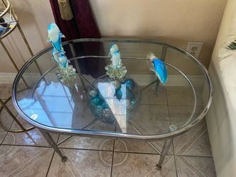 2 Oval Glass Silver Coffee Tables
