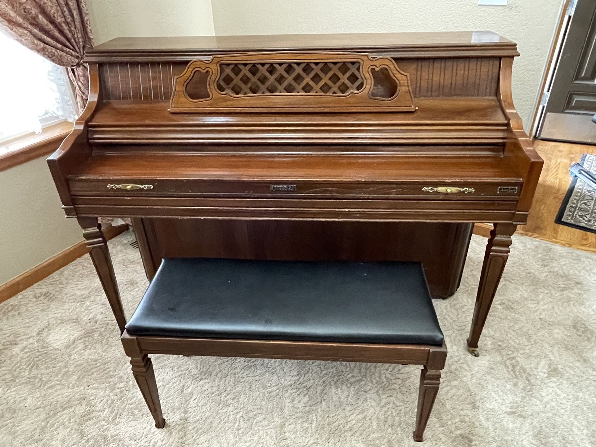 Kimball Upright Piano Artist Console with padded Storage Bench
