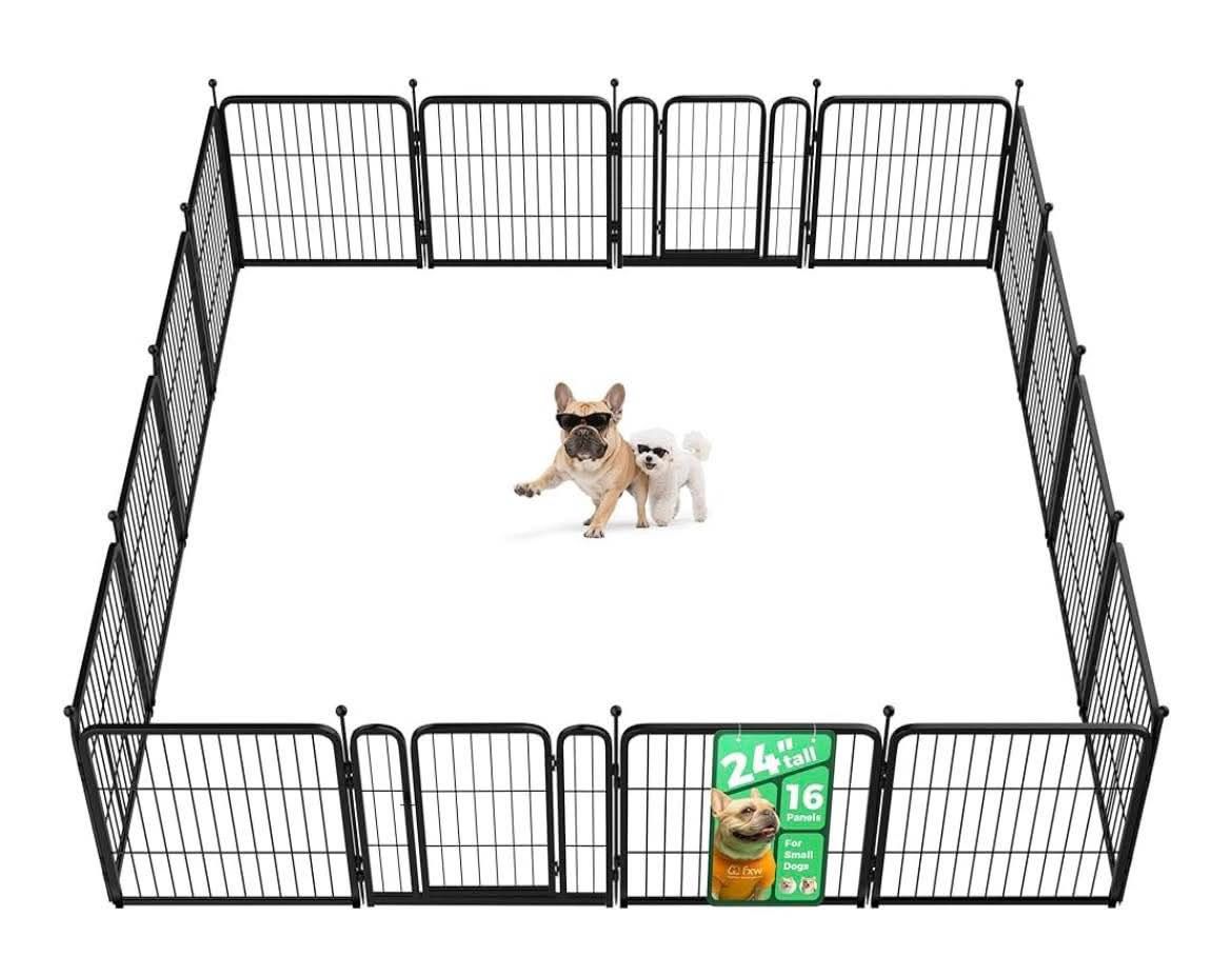 Used-FXW Rollick Unleashed Dog Playpen for Indoor, Yard, RV Camping, 24 inch 16 Panels for Small and Puppy Dogs, Black