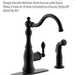 Matte Black Kitchen Faucet with Side Spray,8 Inch Single Handle Kitchen Sink Faucet with Deck Plate,2 Hole or 4 Hole Installation,Classic Style,KF-683