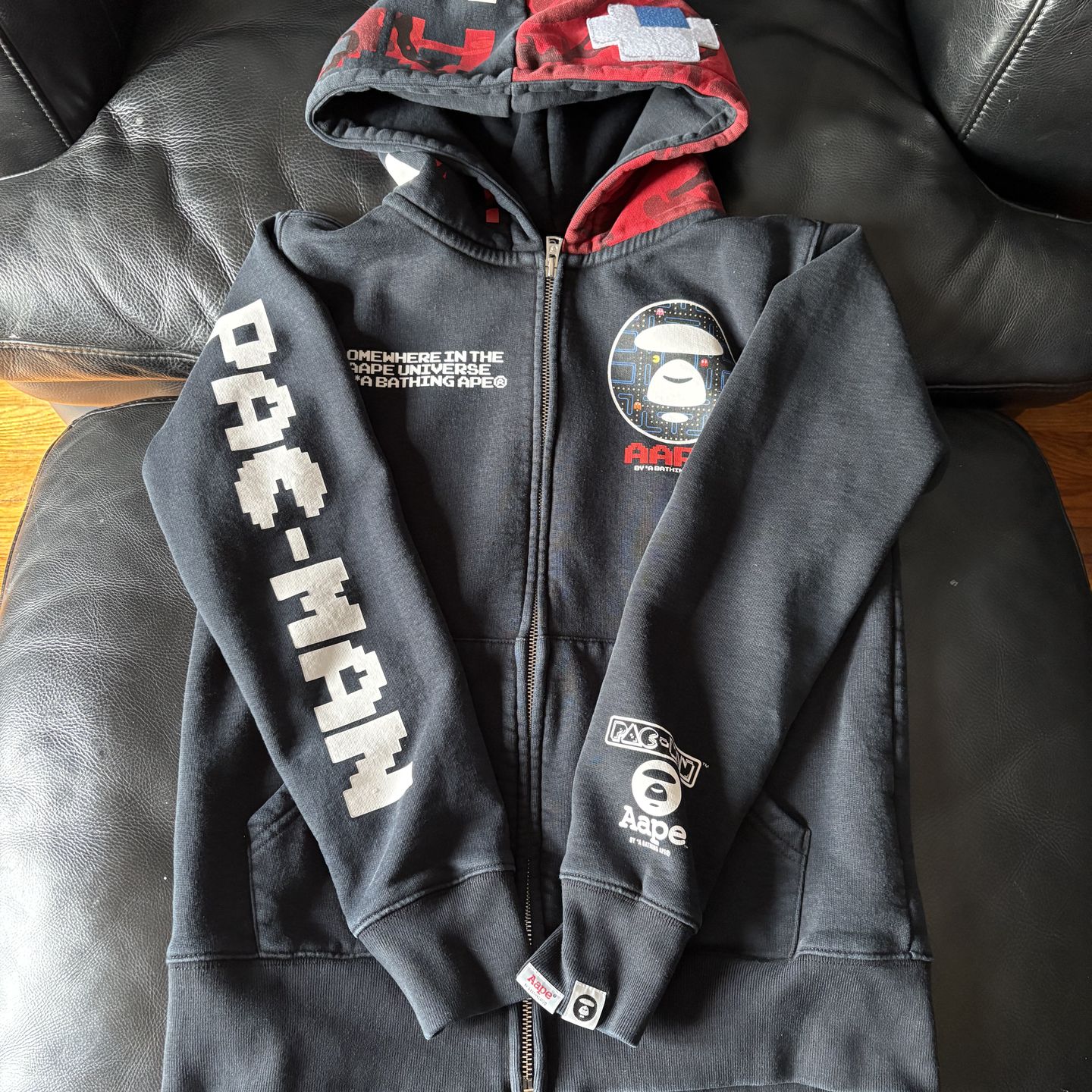 Aape by A Bathing Ape Bape Pac-Man Hoodie Sweatshirt Men's Small Black Full Zip