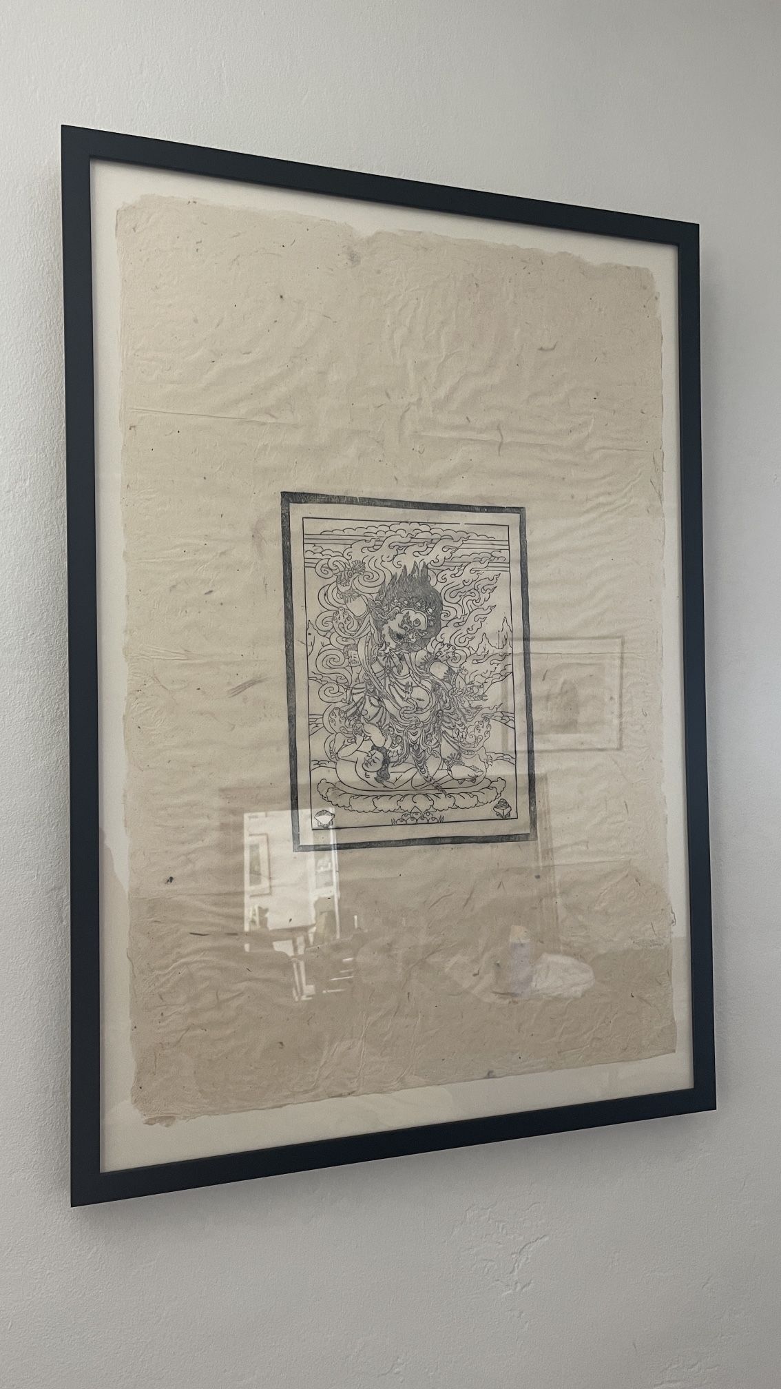 Tibetan Woodblock Print In Custom Frame