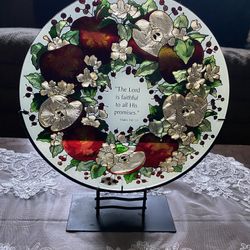 Joan  Baker designs, hand painted stained glass tea, light holder