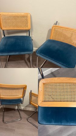 Blue Velvet Rattan Chairs