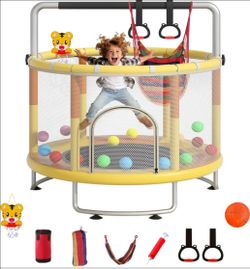 Trampoline for Kids, Telawah Indoor Outdoor with with Enclosure Net, Safety Enclosure, Round Jumping Mat with Basketball Hoops, Birthday Gifts for Chi