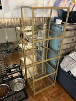 5 tier gold metal glass shelf
