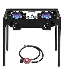  Portable Propane Stove Gas Burner, Heavy Duty Iron Cast Patio Burner with Detachable Stand Legs for Camping Outdoor Cooking
