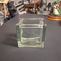 Vintage Heavy Glass Block Vase 4.5" Square By 3 1/8"D In Excellent Condition