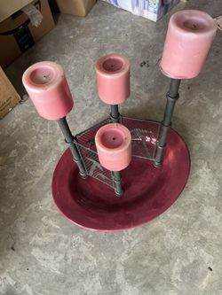 Candle Holder, Candle And Plate