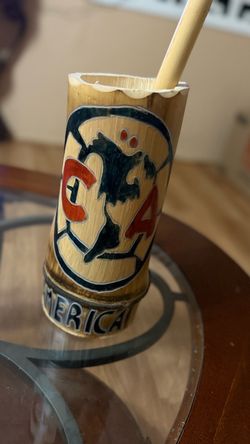 Club América Hand-Painted Bamboo Cup with Straw