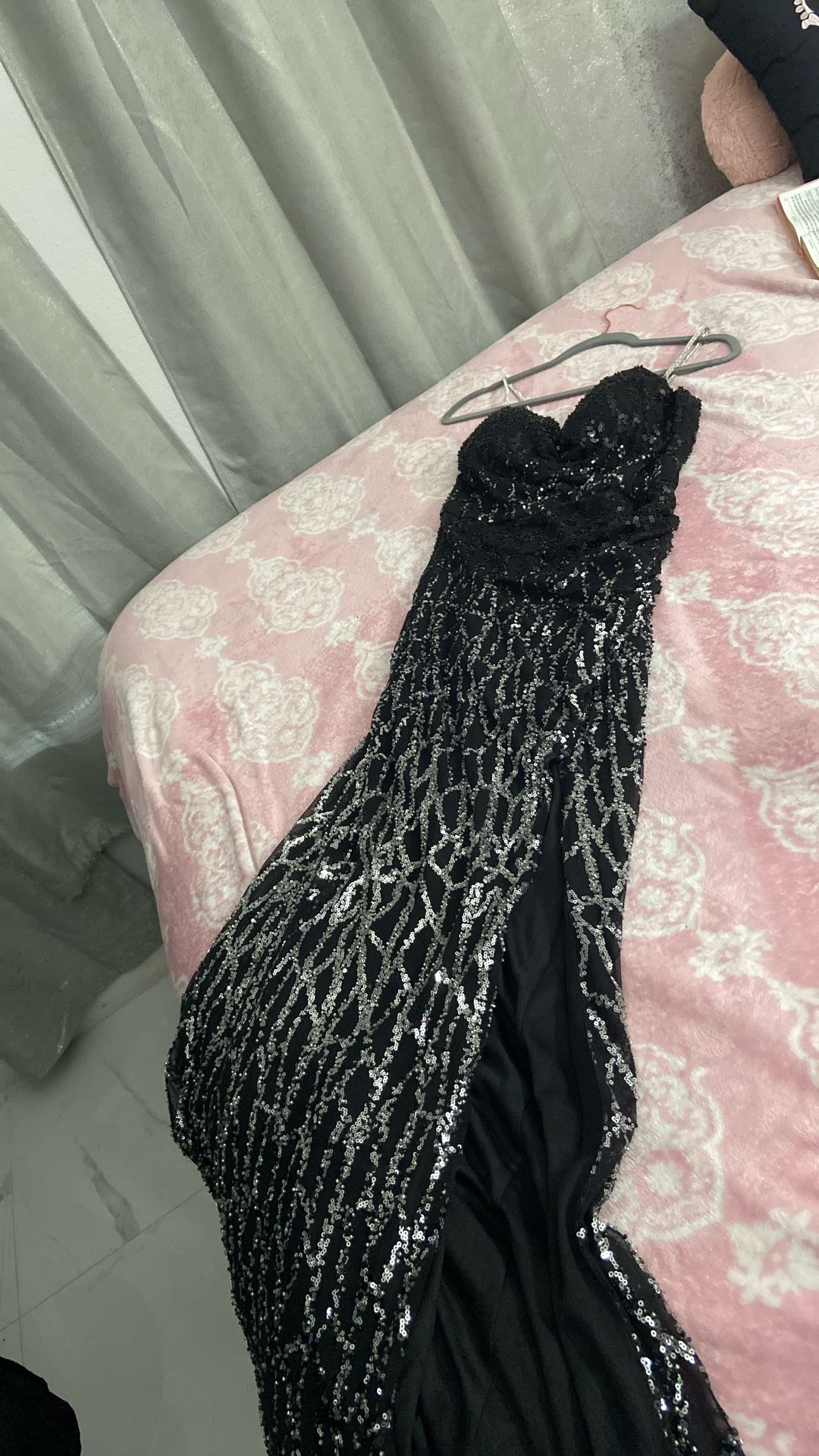 Black & Silver Glitter Gown Dress