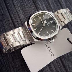 Poedegar Elevio 45mm Black Textured Dial Silver Men's Watch NEW