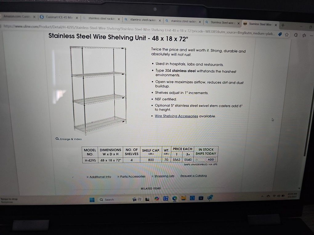 Stainless Steel Wire Shelving 48x18x72
