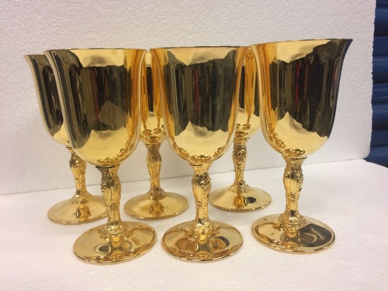 Lot of 6 international silver company gold plated goblets