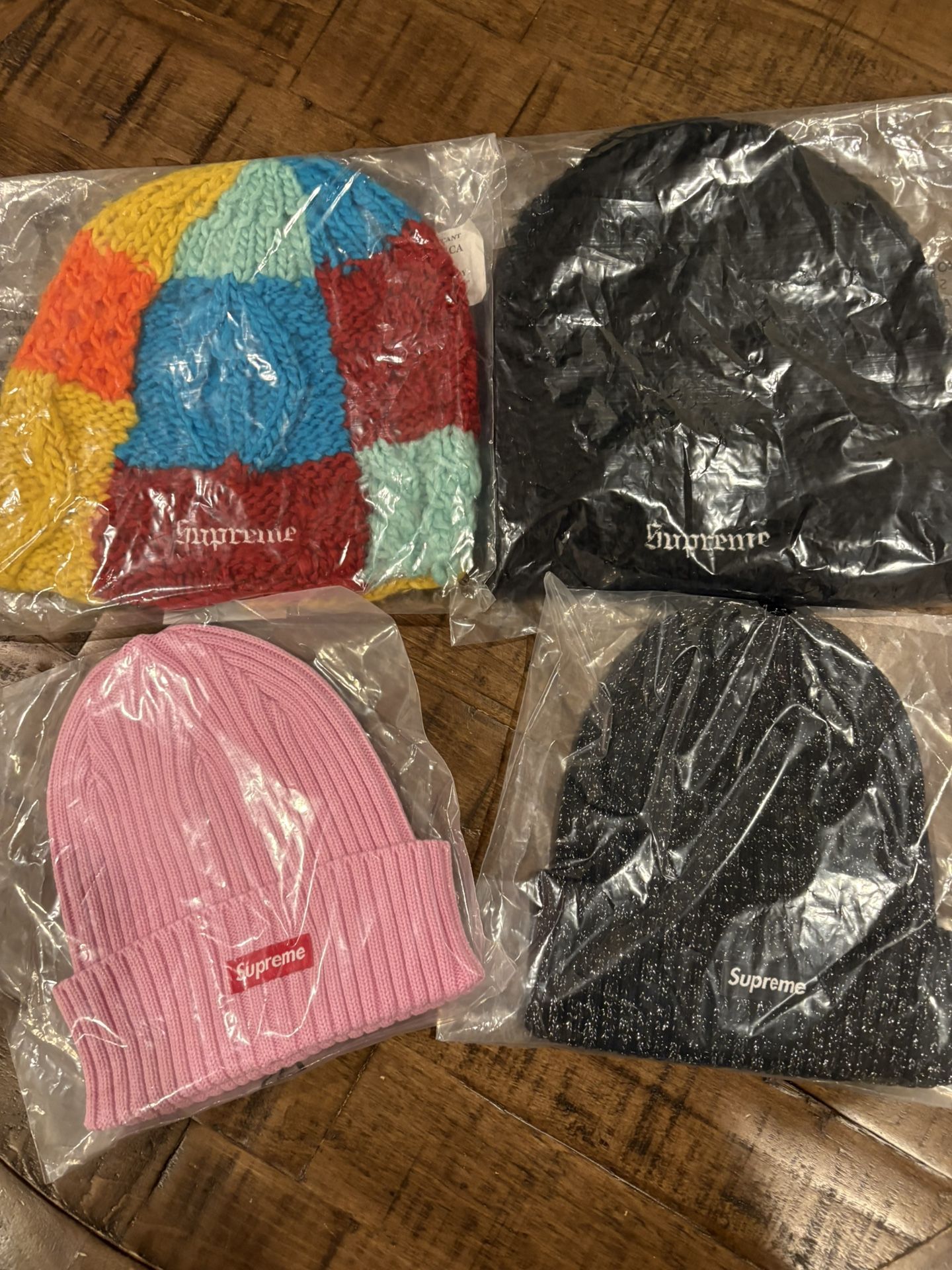 Supreme SS 25 Beanies Block Knit, Pink Overdyed Beanie, F**k Off Beanie