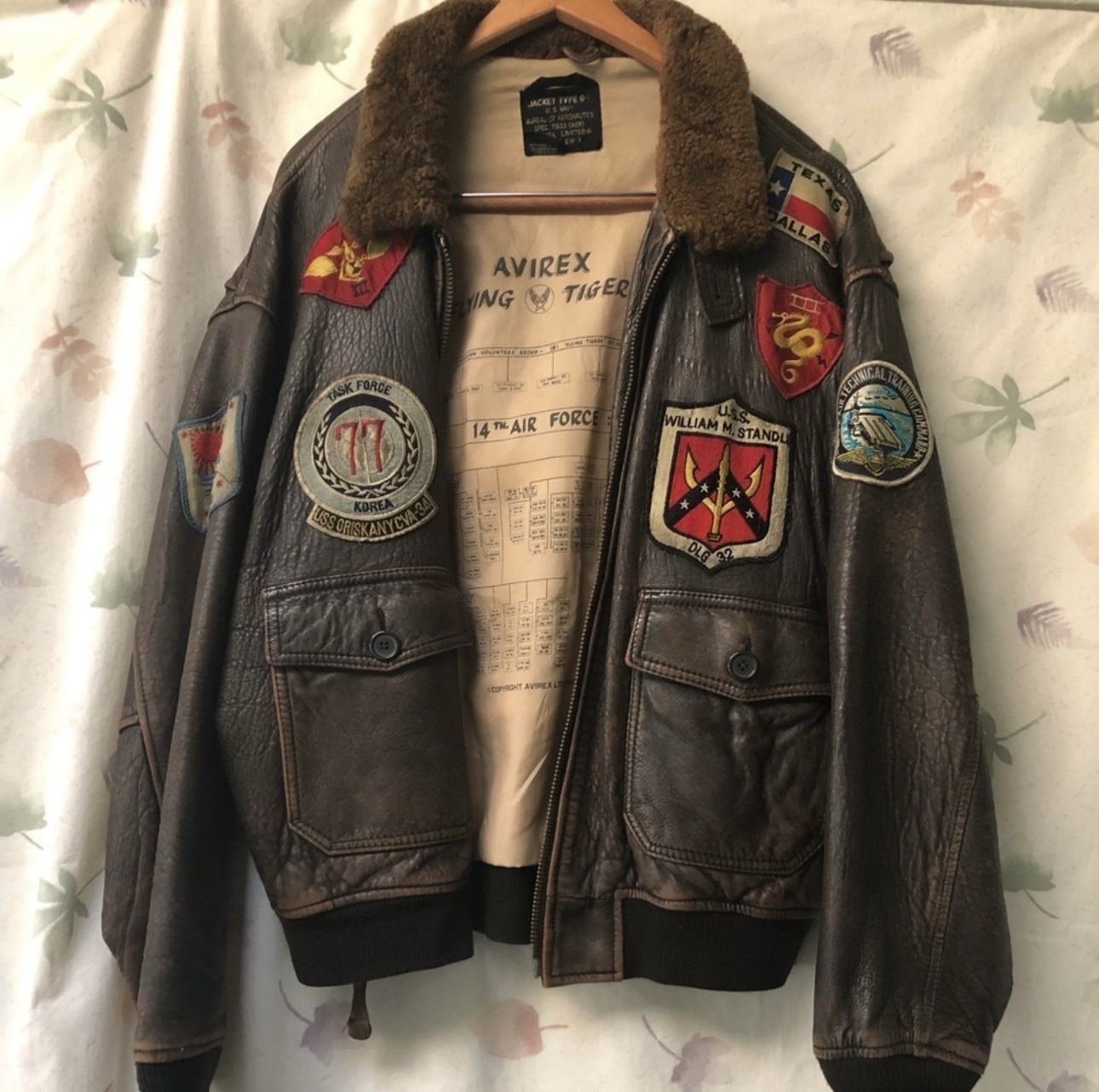 Leather Bomber Jacket with Patches