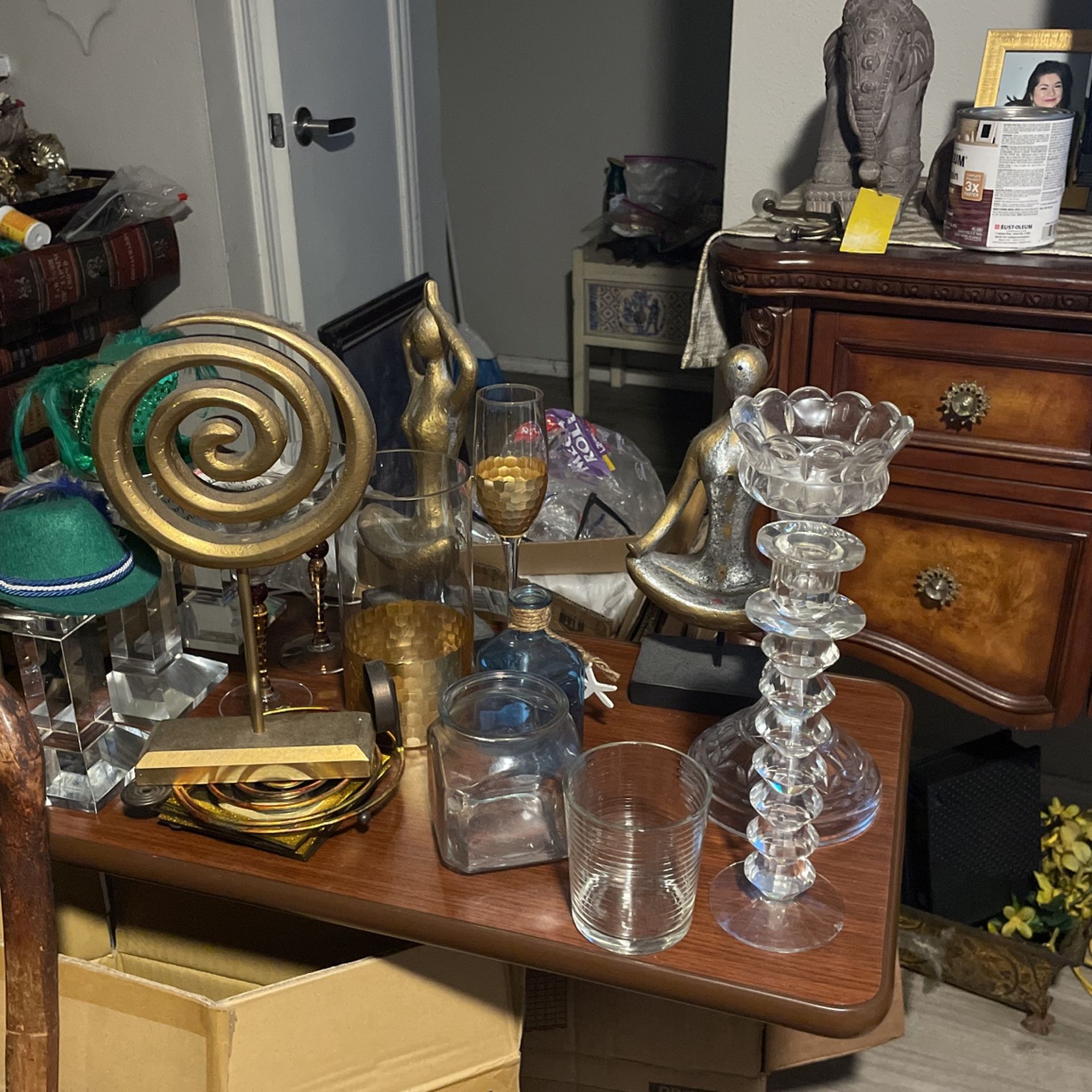 Hodgepodge Of Crystal Candle Holders, And Knickknacks