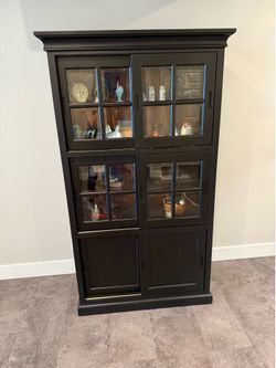 Black Stained Lighted Display China Cabinet